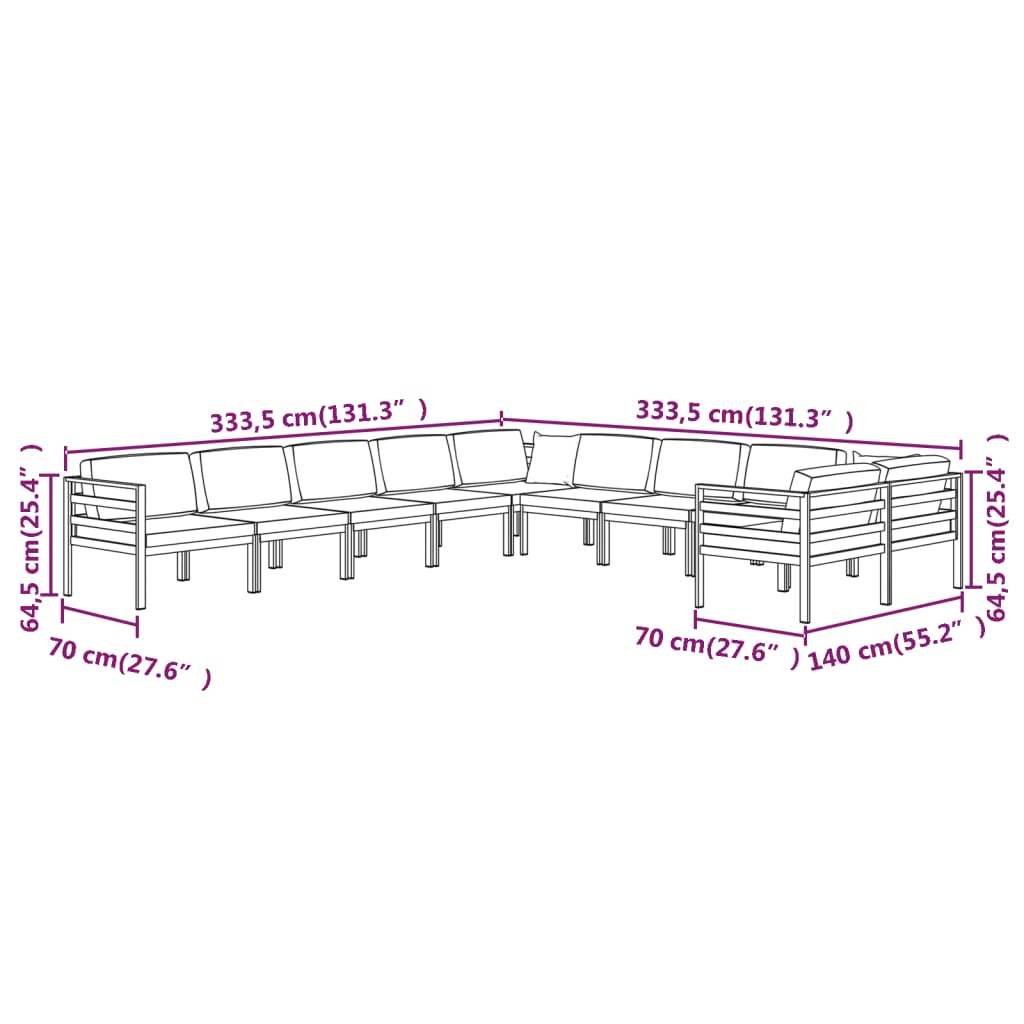 Ensemble Lounge 10 pièces avec coussins en aluminium, anthracite