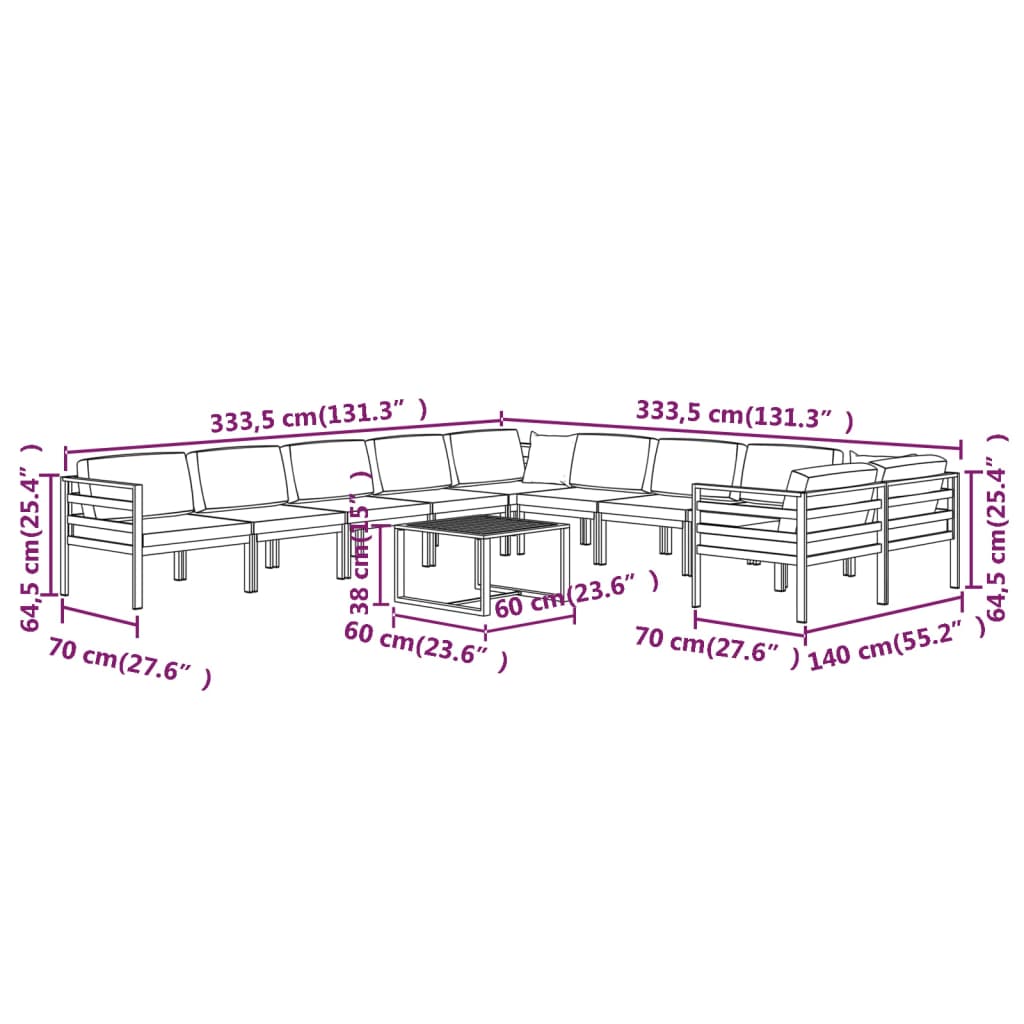 10-delige Loungeset met kussens aluminium antracietkleurig