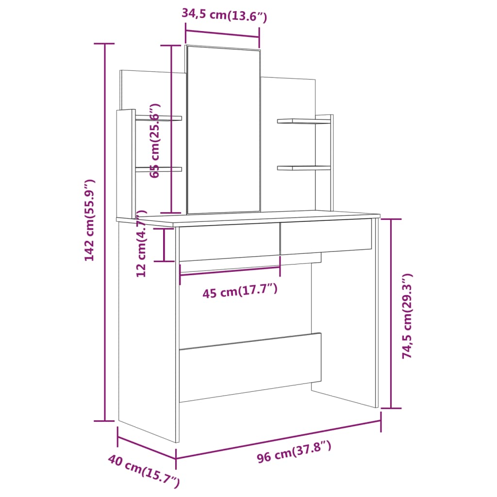 Kaptafel met spiegel 96x40x142 cm bruin eikenkleur