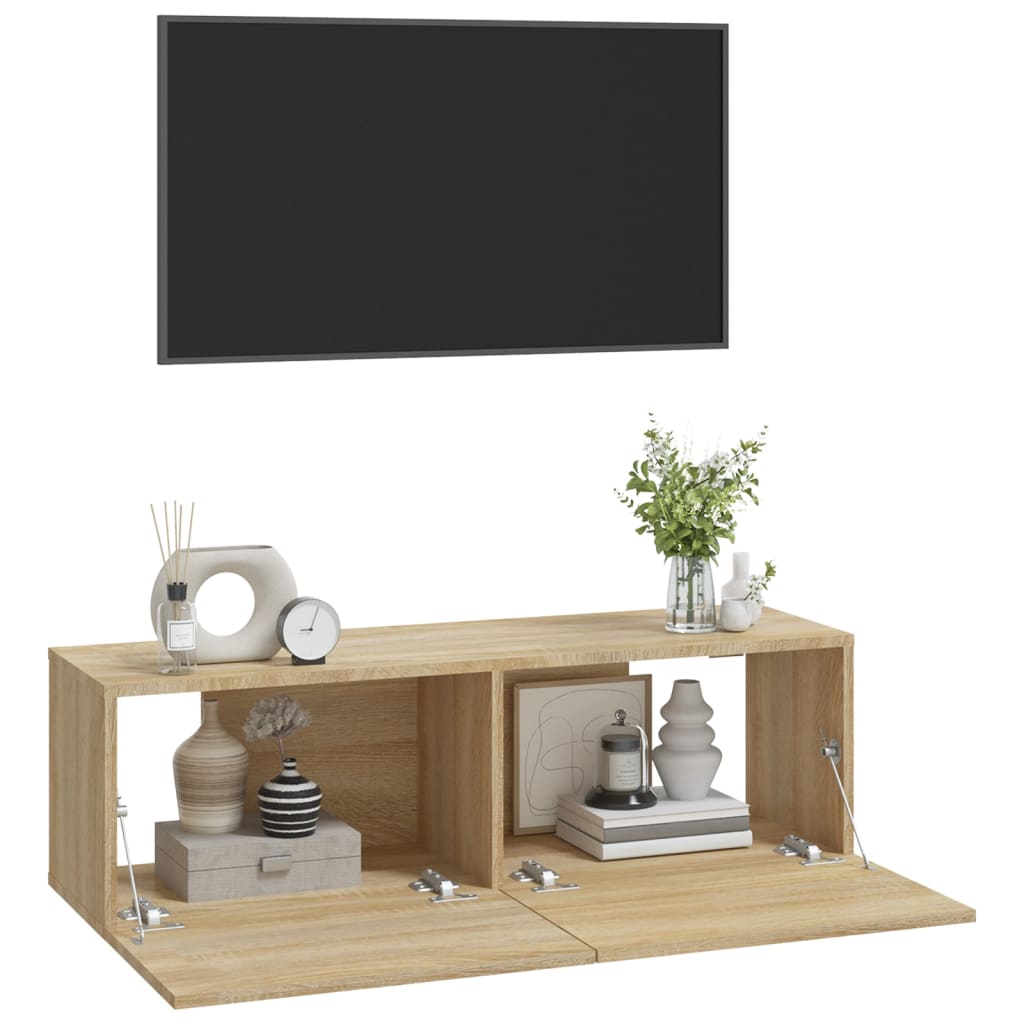 Meuble mural TV 2 pcs 100x30x30 cm bois couleur chêne