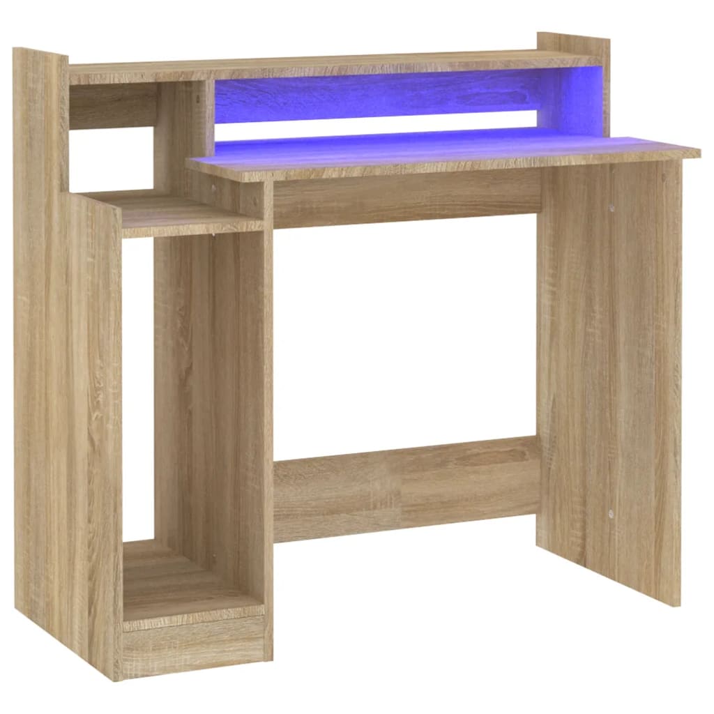 Bureau met LED-verlichting 97x45x90 cm bewerkt hout