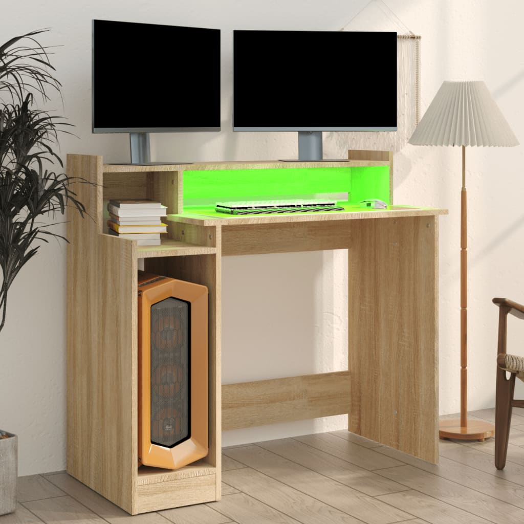 Bureau avec éclairage LED 97x45x90 cm bois fini