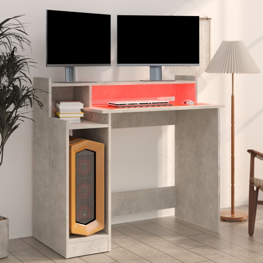 Bureau met LED-verlichting 97x45x90 cm bewerkt hout