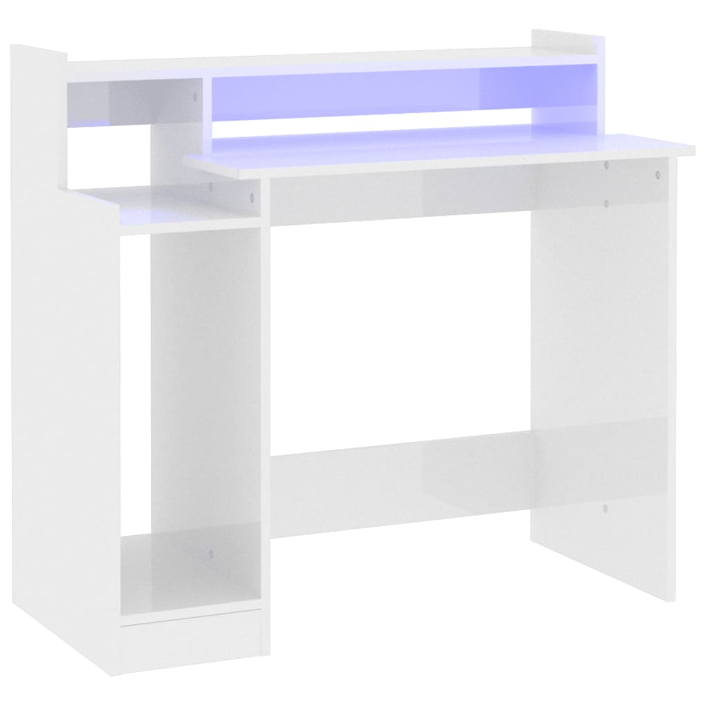 Bureau met LED-verlichting 97x45x90 cm bewerkt hout