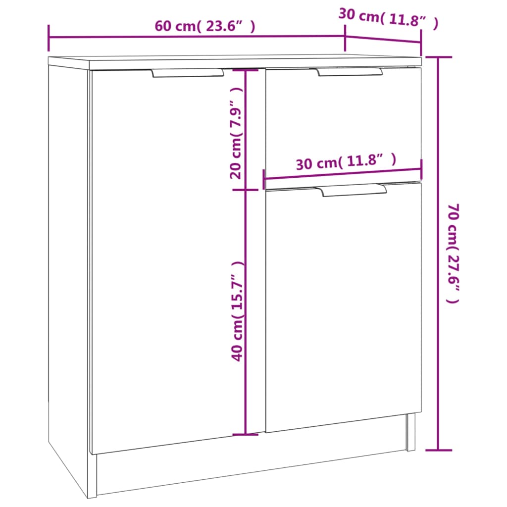 Dressoir 60x30x70 cm bewerkt hout