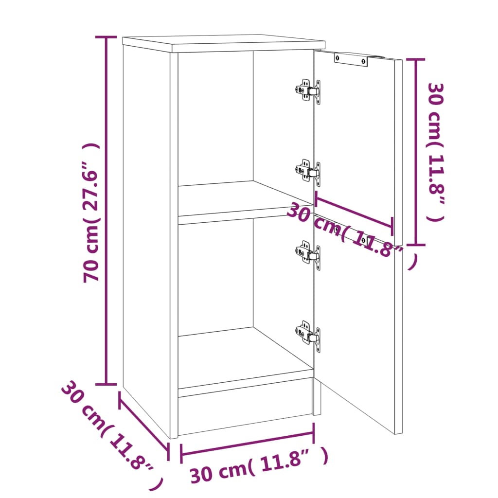 Dressoir 30x30x70 cm bewerkt hout eikenkleurig