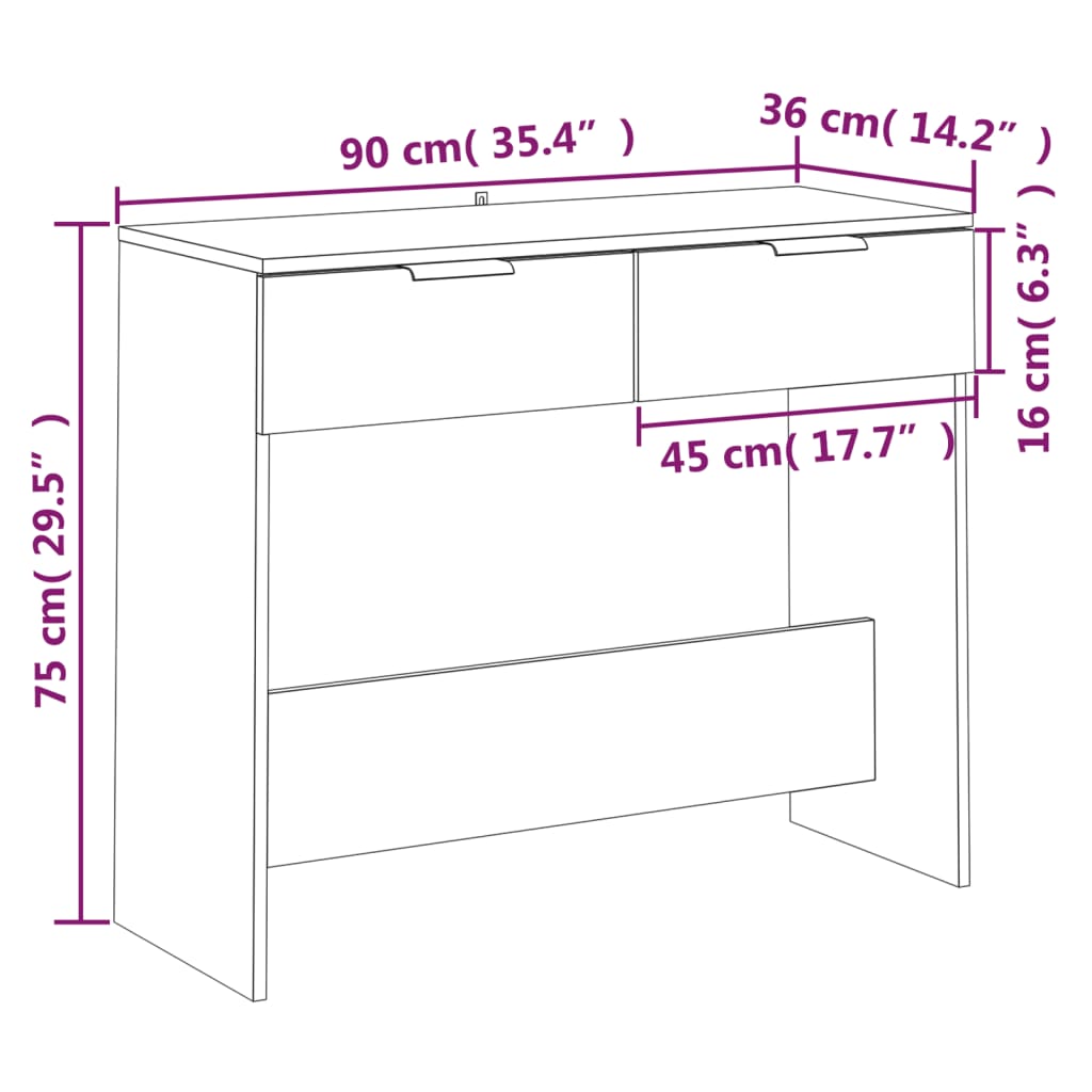 Wandtafel 90x36x75 cm bewerkt hout eikenkleurig