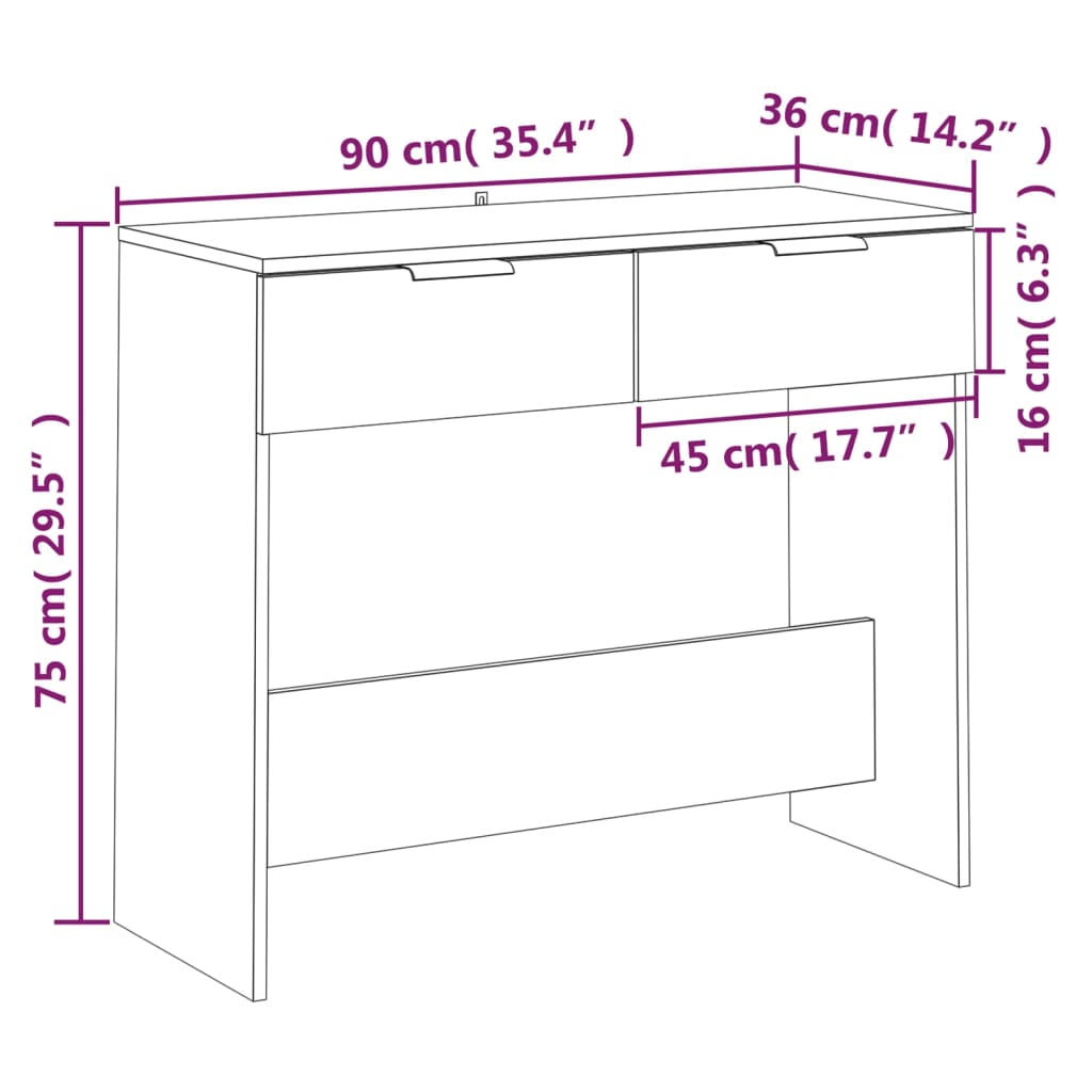 Table murale 90x36x75 cm en dérivé du bois, couleur chêne