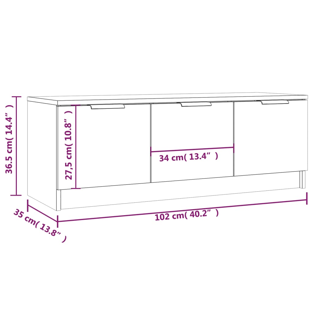 Meuble TV 102x35x36,5 cm en bois travaillé