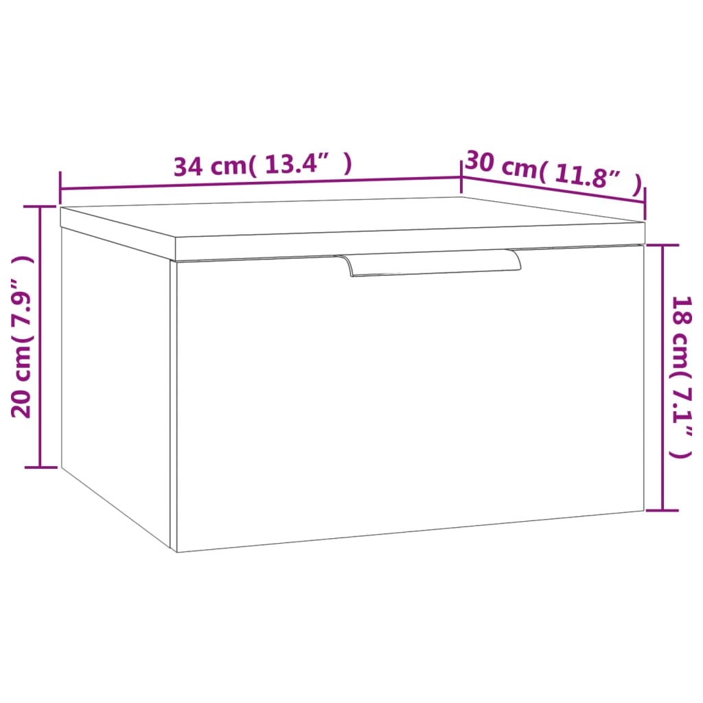 Nachtkastjes wandgemonteerd 2 st 34x30x20 cm