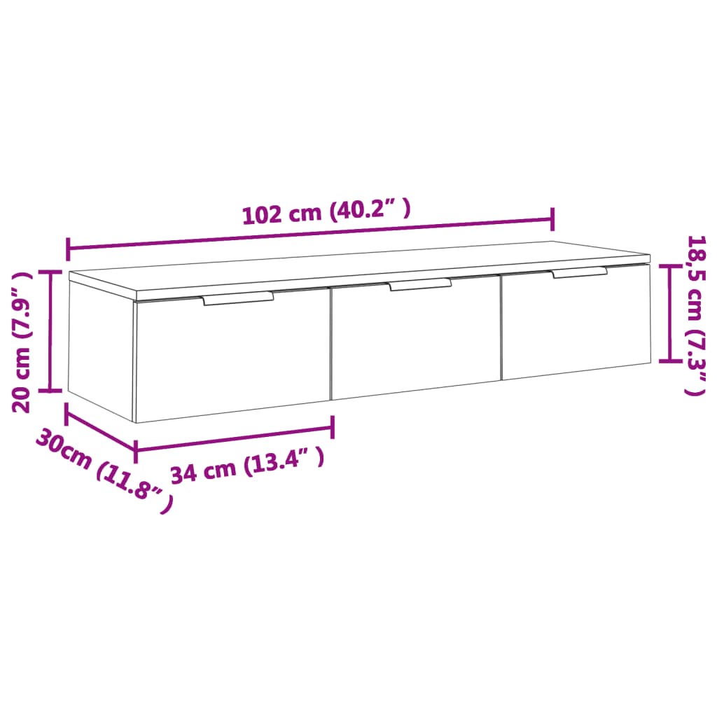 Wandkast 102x30x20 cm bewerkt hout hoogglans wit