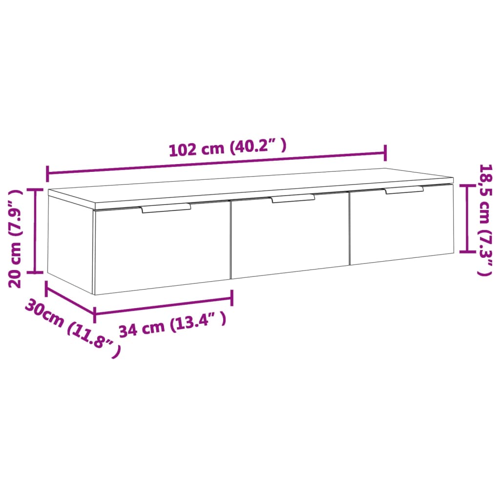 Wandkast 102x30x20 cm bewerkt hout