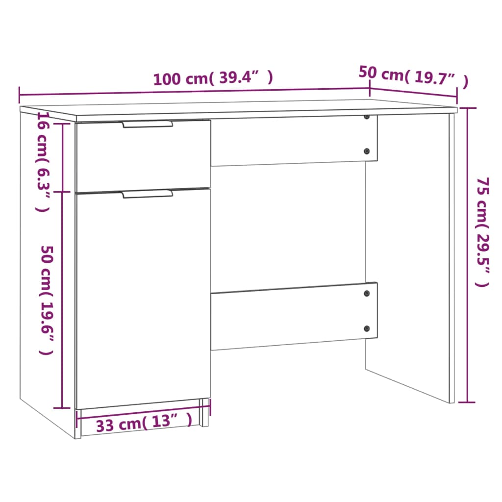 Bureau 100x50x75 cm bewerkt hout