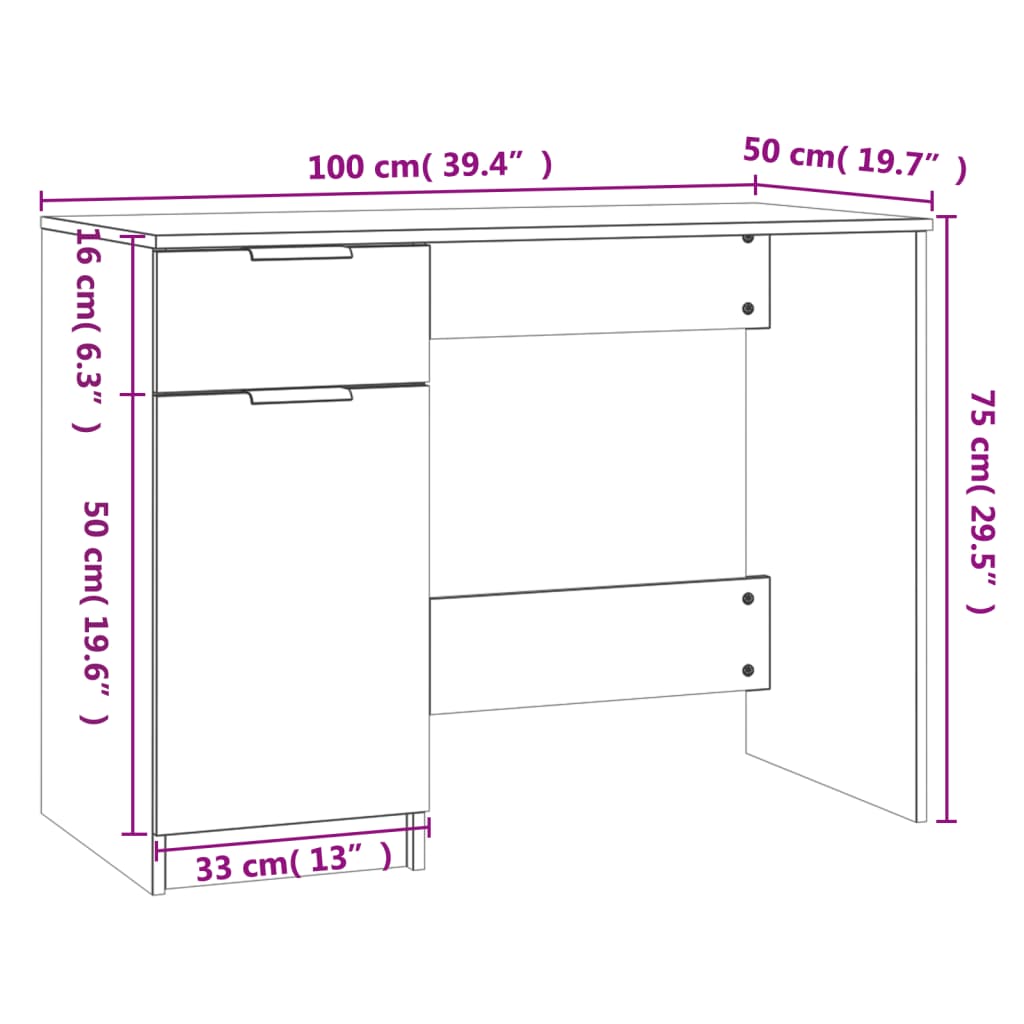 Bureau 100x50x75 cm bewerkt hout