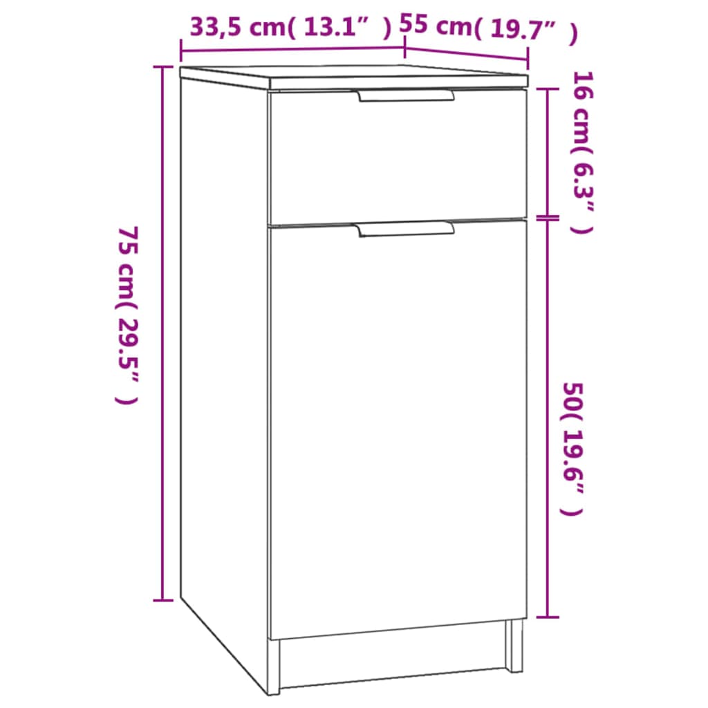 Armoire de bureau 33,5x50x75 cm en dérivé du bois, couleur chêne