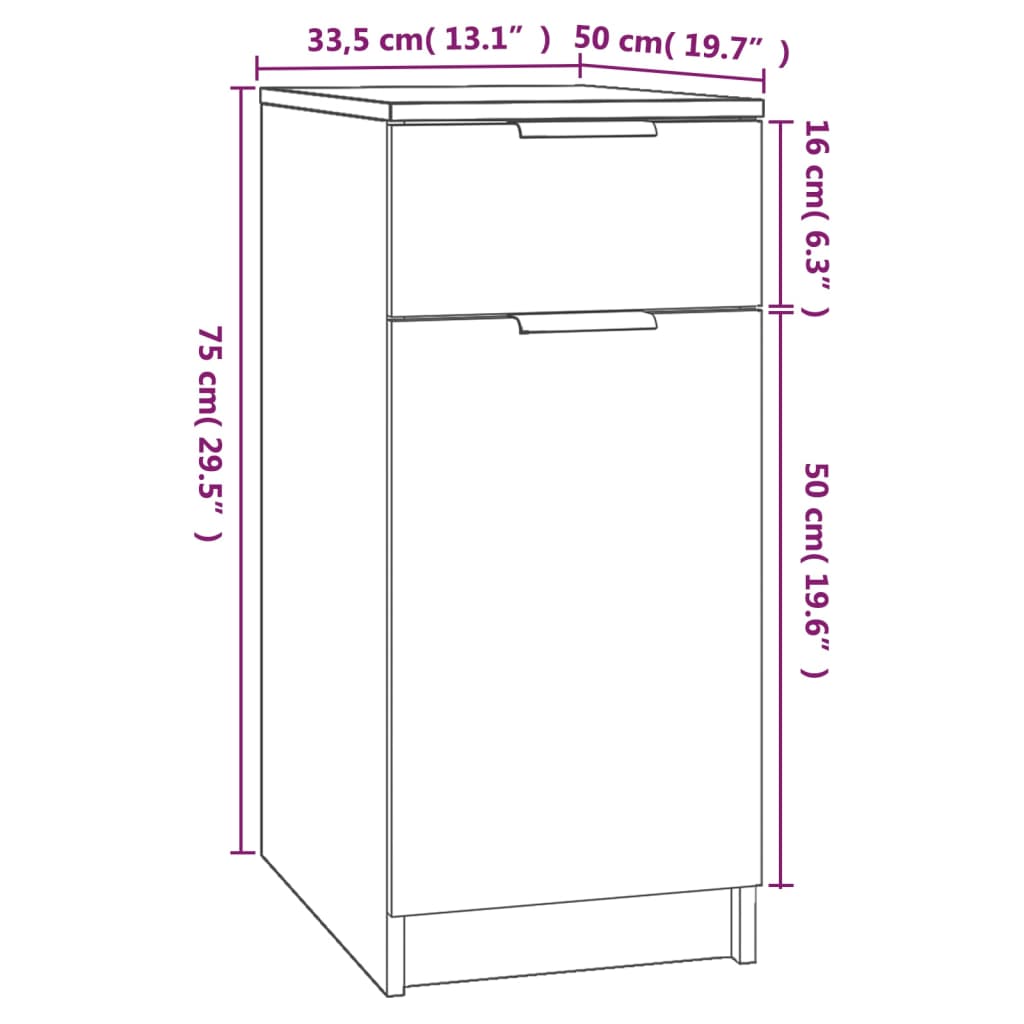 Armoire de bureau 33,5x50x75 cm en dérivé du bois, couleur chêne