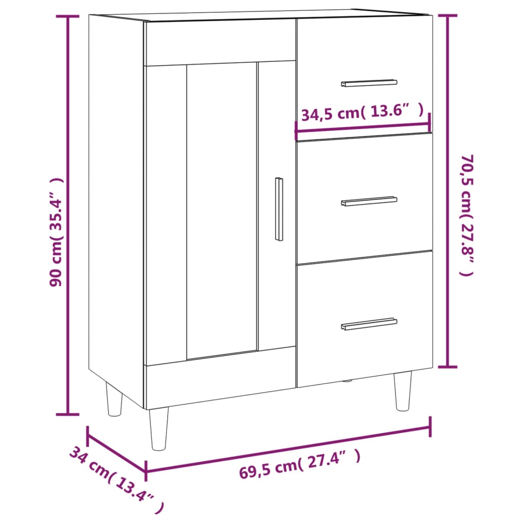 Buffet 69,5x34x90 cm en bois travaillé