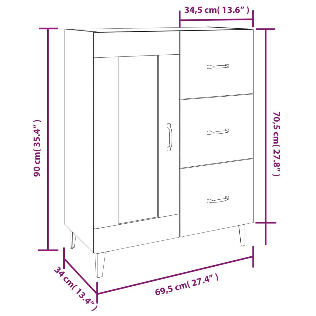 Buffet 69,5x34x90 cm en bois travaillé