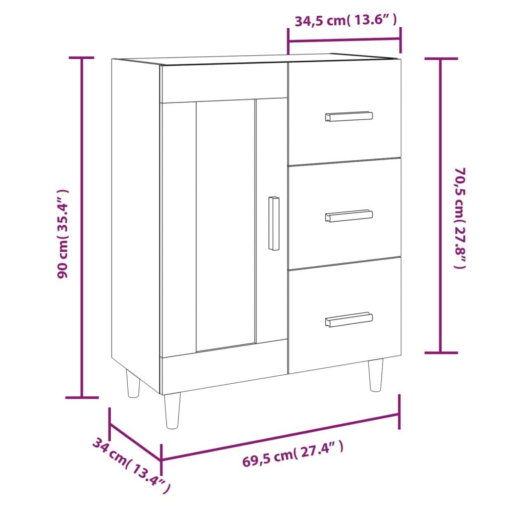 Buffet 69,5x34x90 cm en bois travaillé