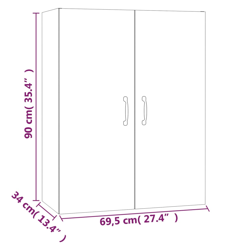 Hangkast 69,5x34x90 cm bewerkt hout eikenkleurig