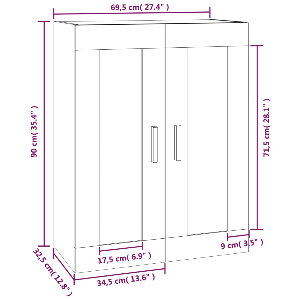 Wandkast 69,5x32,5x90 cm bewerkt hout