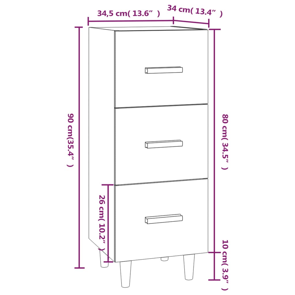 Dressoir 34,5x34x90 cm bewerkt hout eikenkleurig