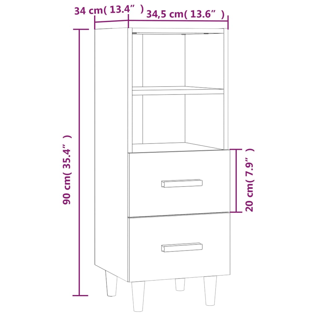 Dressoir 34,5x34x90 cm bewerkt hout