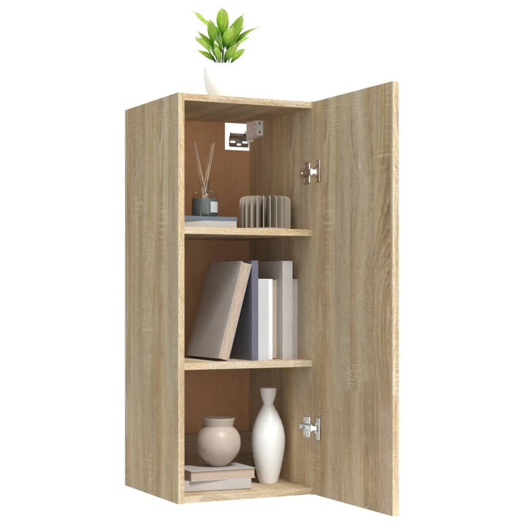 Wandkast 34,5x34x90 cm bewerkt hout eikenkleurig