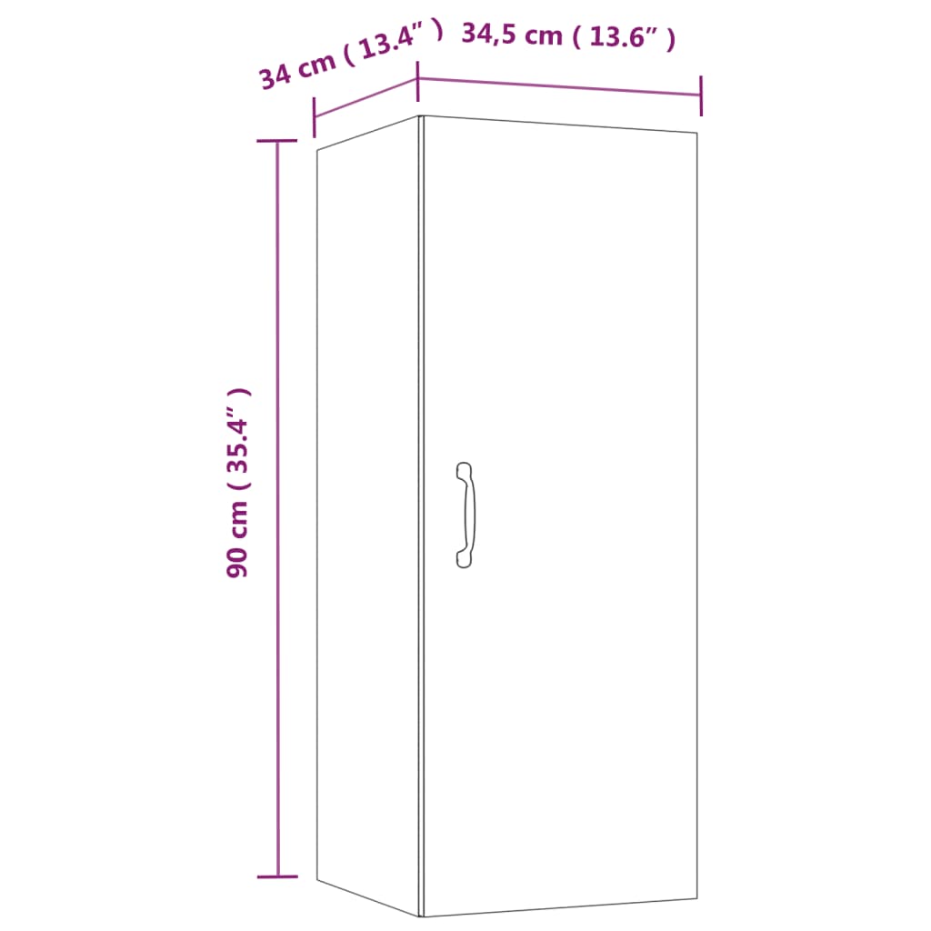 Wandkast 34,5x34x90 cm bewerkt hout eikenkleurig