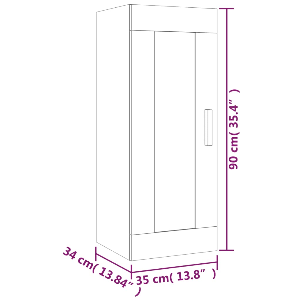 Wandkast 35x34x90 cm bewerkt hout eikenkleurig