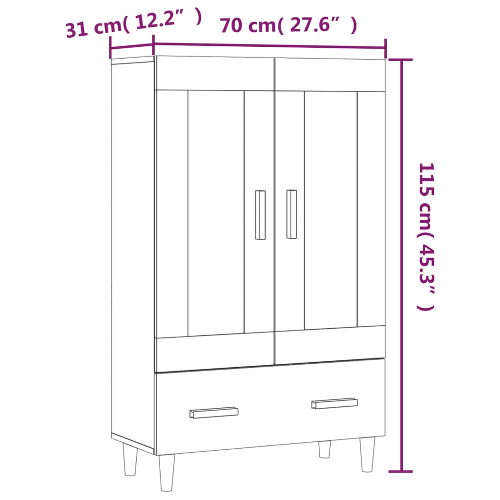 Hoge kast 70x31x115 cm bewerkt hout