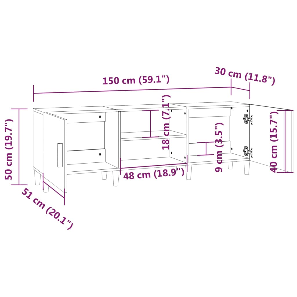 Tv-meubel 150x30x50 cm bewerkt hout sonoma eikenkleurig