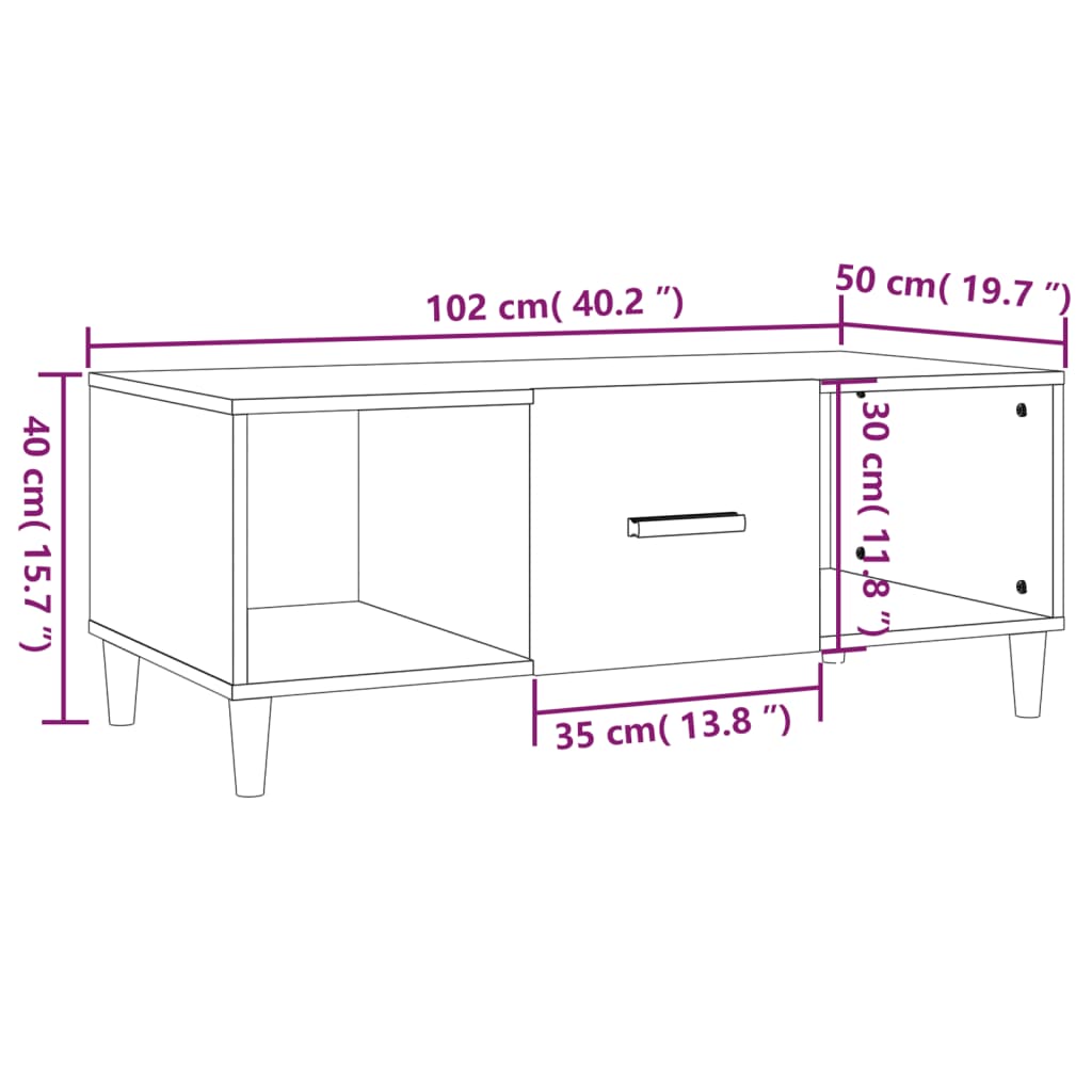 Table basse 102x50x40 cm en bois travaillé