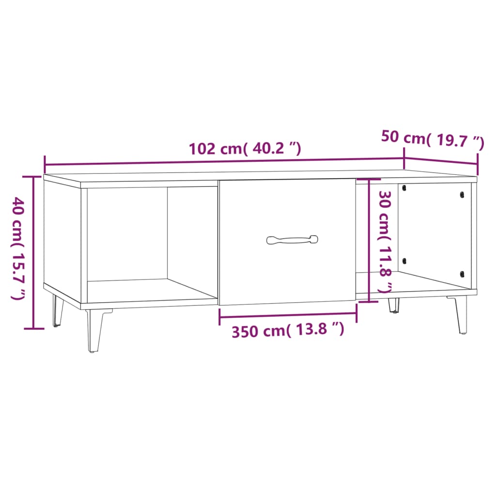 Table basse 102x50x40 cm en bois travaillé