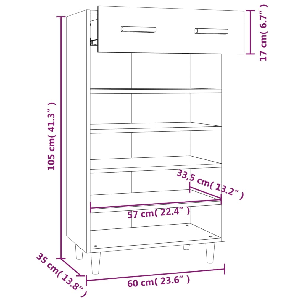 Schoenenkast 60x35x105 cm bewerkt hout