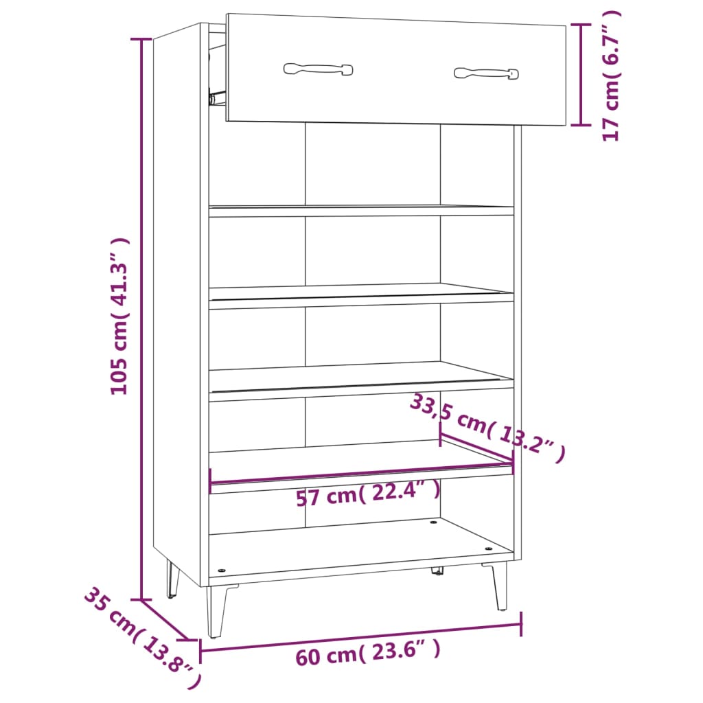 Schoenenkast 60x35x105 cm bewerkt hout eikenkleurig