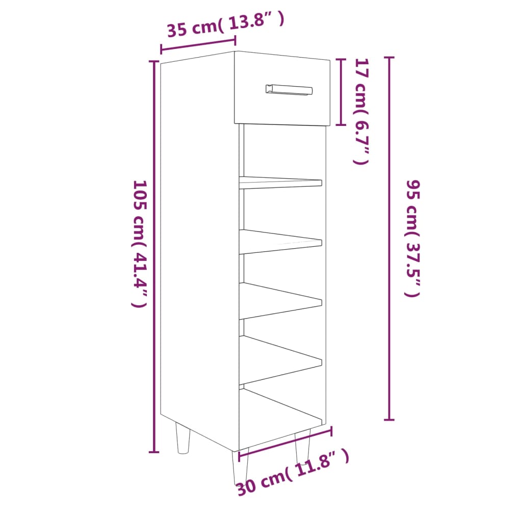 Schoenenkast 30x35x105 cm bewerkt hout eikenkleur