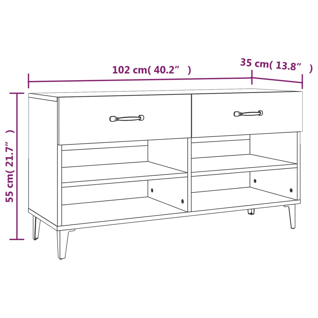 Schoenenkast 102x35x55 cm bewerkt hout bruin eikenkleur