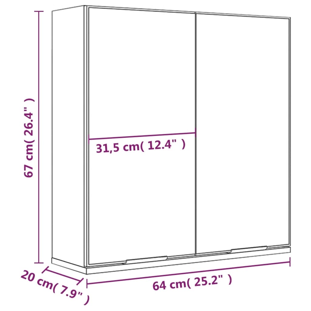 Badkamerkast met spiegel 64x20x67 cm