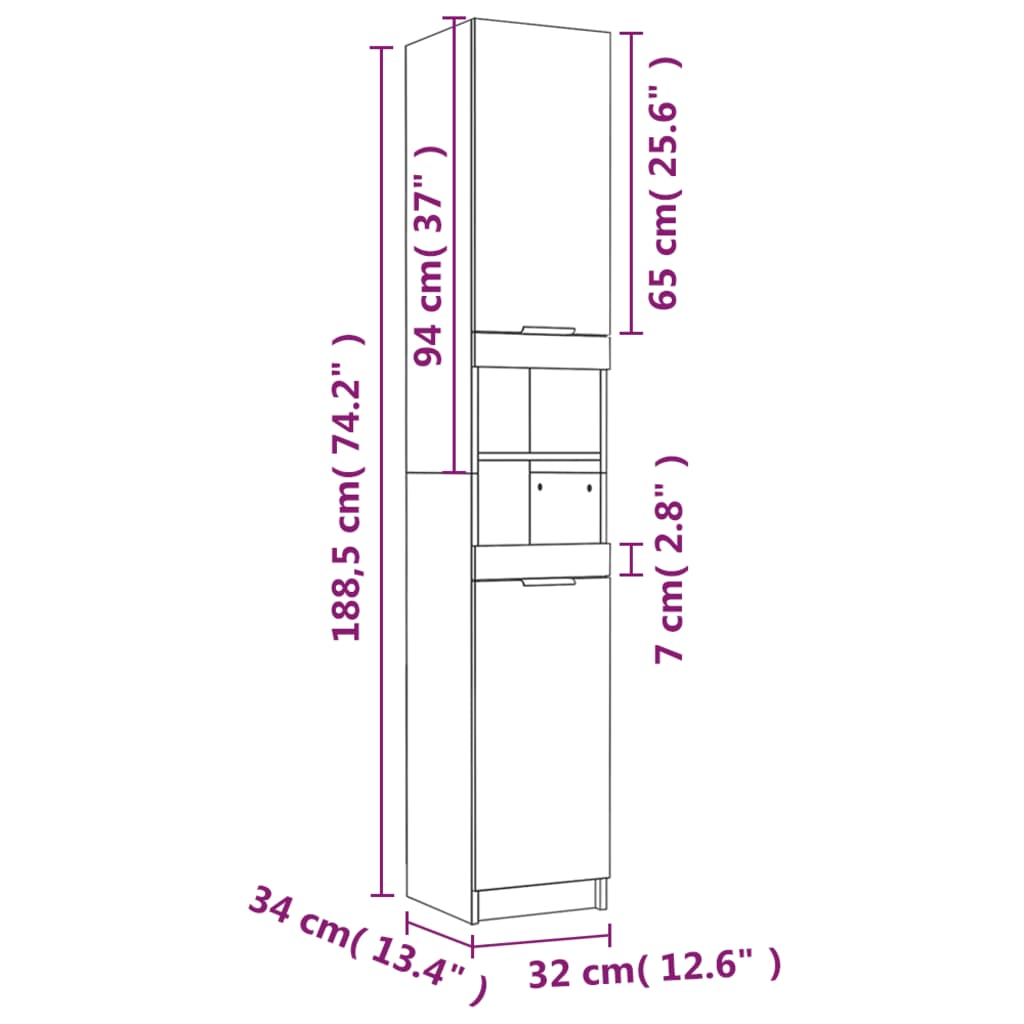 Meuble de salle de bain 32x34x188,5 cm bois fini