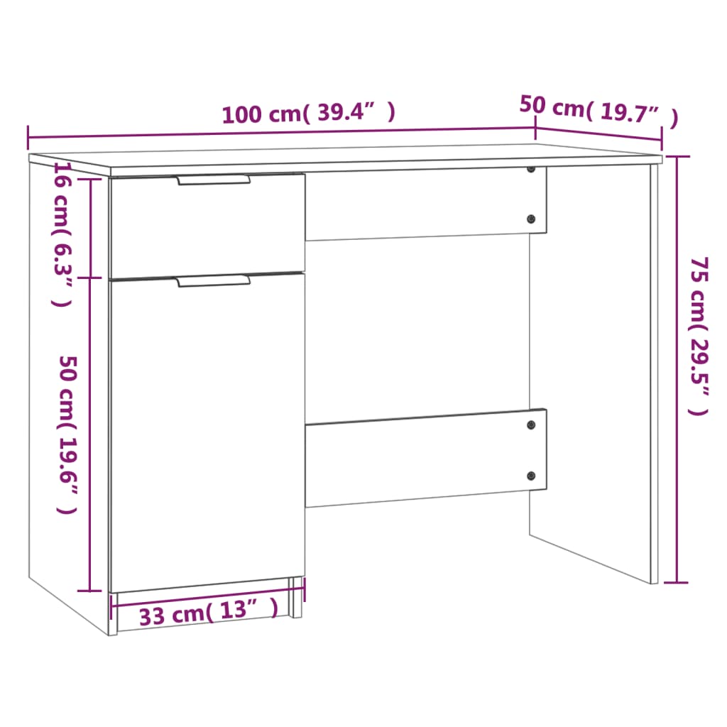 Bureau 100x50x75 cm bewerkt hout