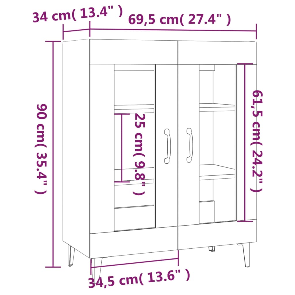 Dressoir 69,5x34x90 cm bewerkt hout eikenkleurig