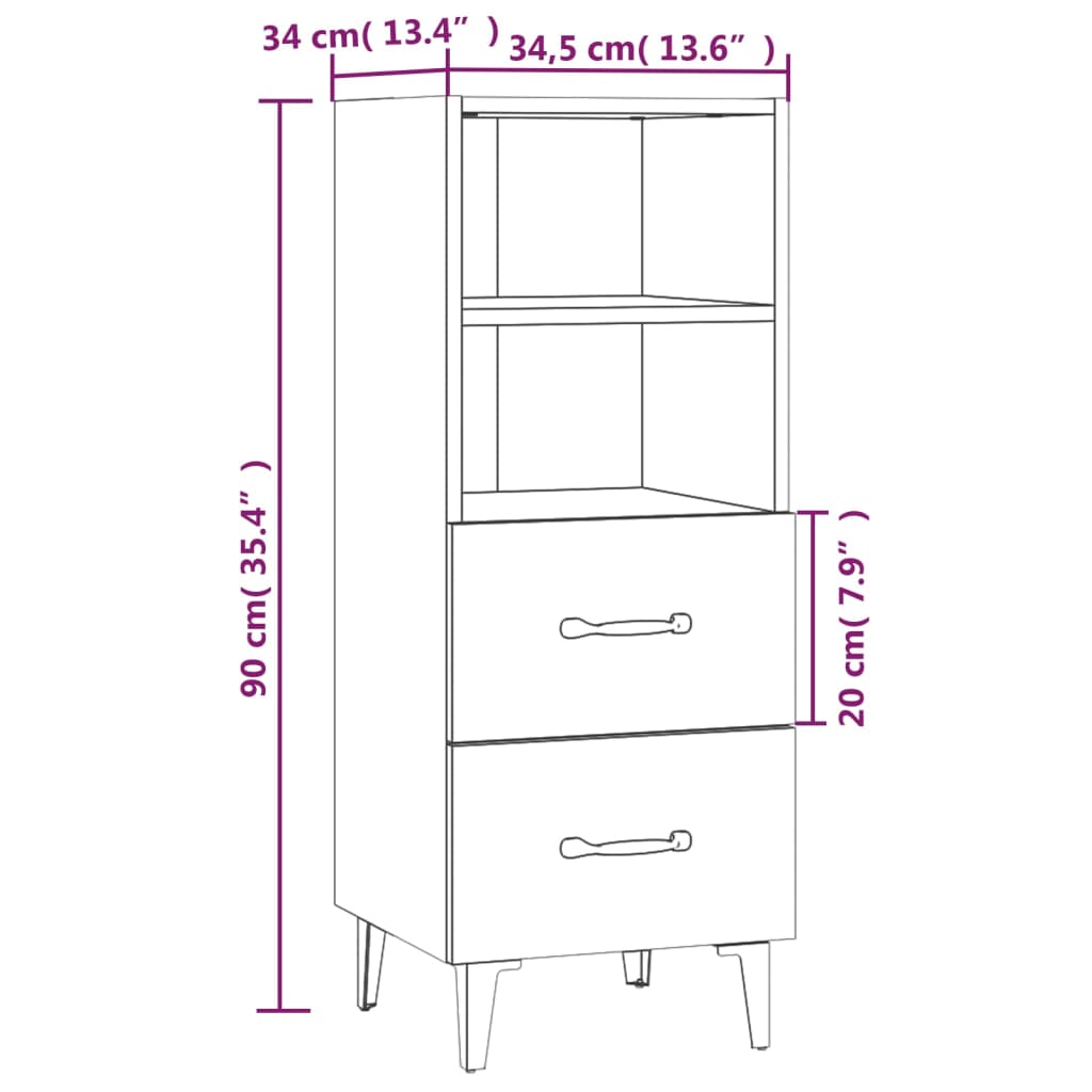 Dressoir 34,5x34x90 cm bewerkt hout