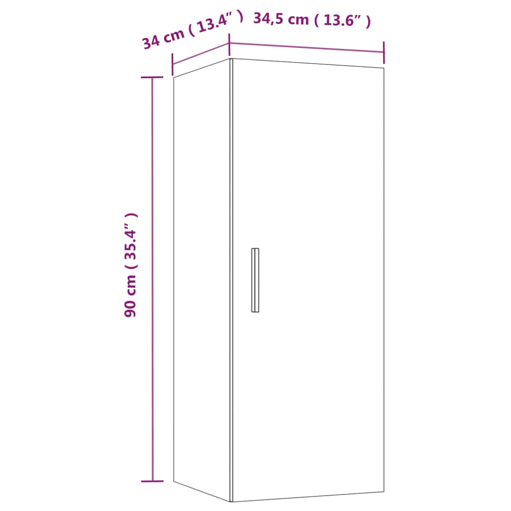 Wandkast 34,5x34x90 cm bewerkt hout eikenkleurig