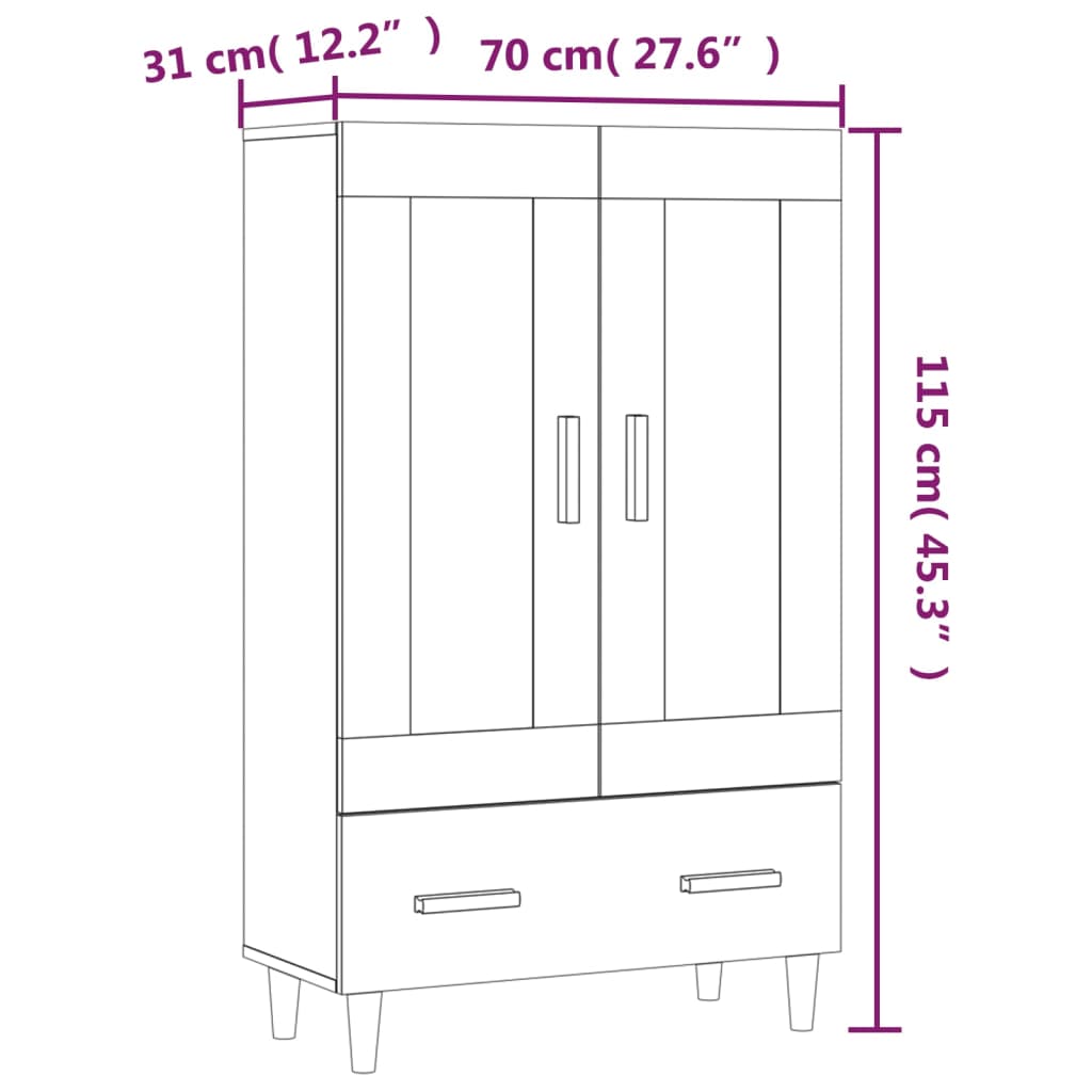 Meuble haut 70x31x115 cm en bois travaillé