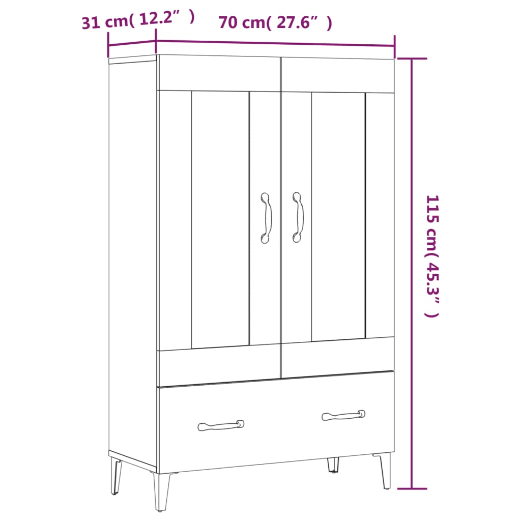 Meuble haut 70x31x115 cm en bois travaillé