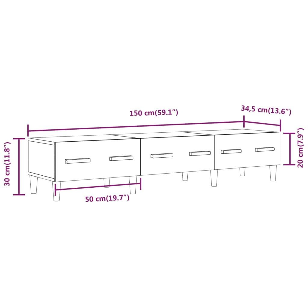 Tv-meubel 150x34,5x30 cm bewerkt hout