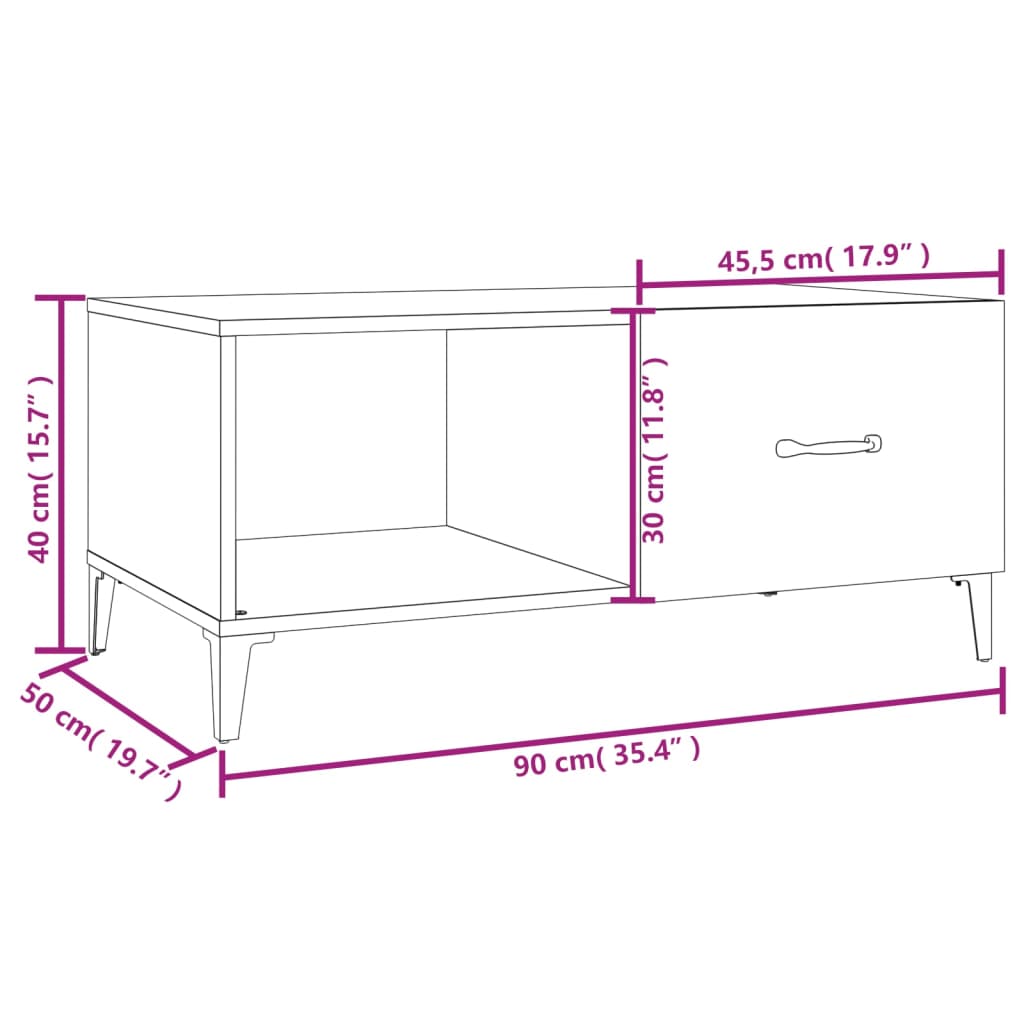 Salontafel 90x50x40 cm bewerkt hout