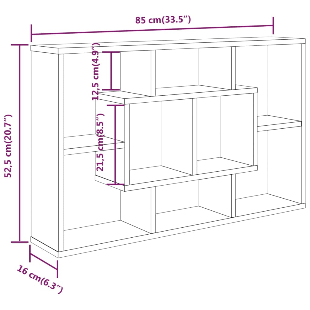 Wandschap 85x16x52,5 cm bewerkt hout