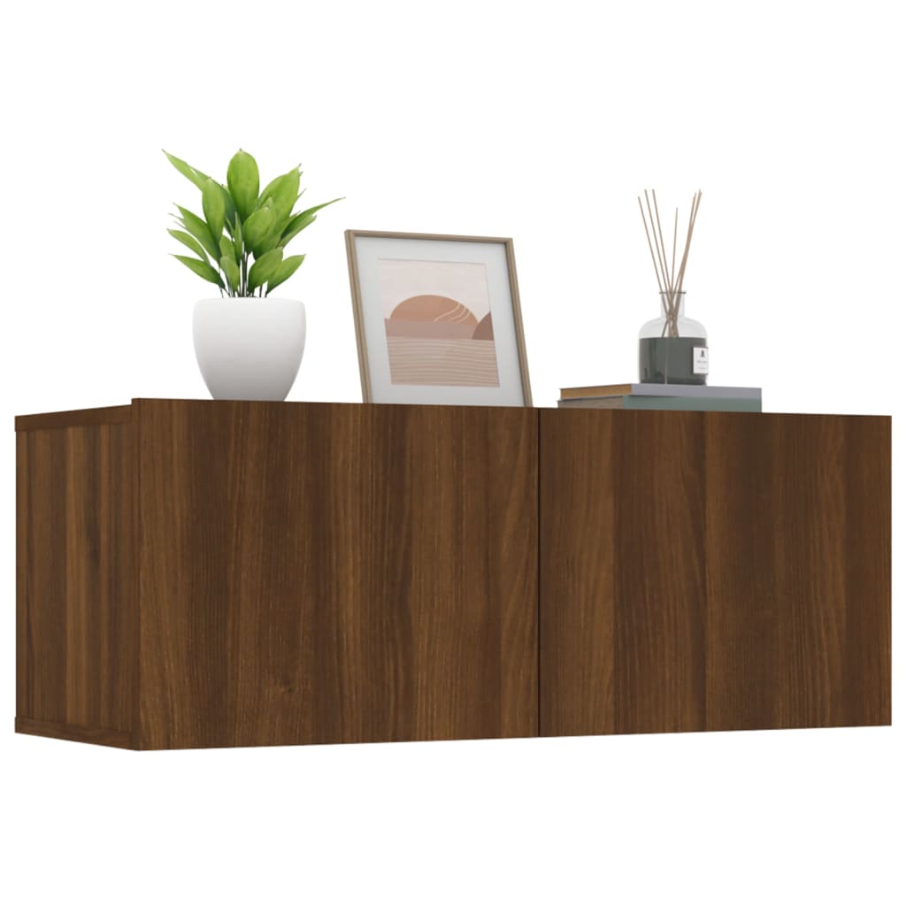 Meuble TV 80x30x30 cm finition bois couleur chêne marron